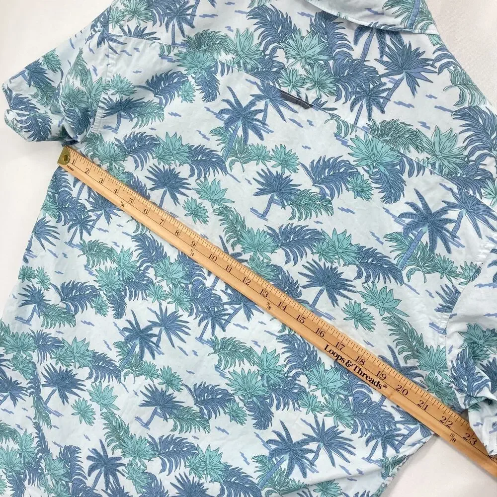 Sunrise Kingdom Palm Tree Tropical Button Down Shirt Large Men's Cotton Hawaiian